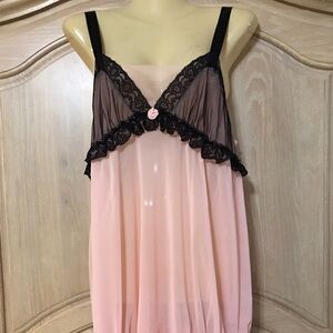 Betsey Johnson Pink and Black Lace Babydoll